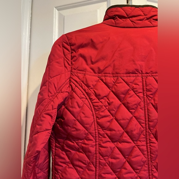 Gorgeous LANDS END Quilted, Snap Jacket -Cranberry Color, Brown Trim & POCKETS!! - Picture 10 of 12